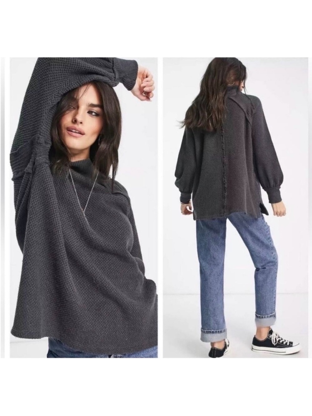 Free People We The Free She’s A Keeper Sweater Tunic Top Size Small Gray